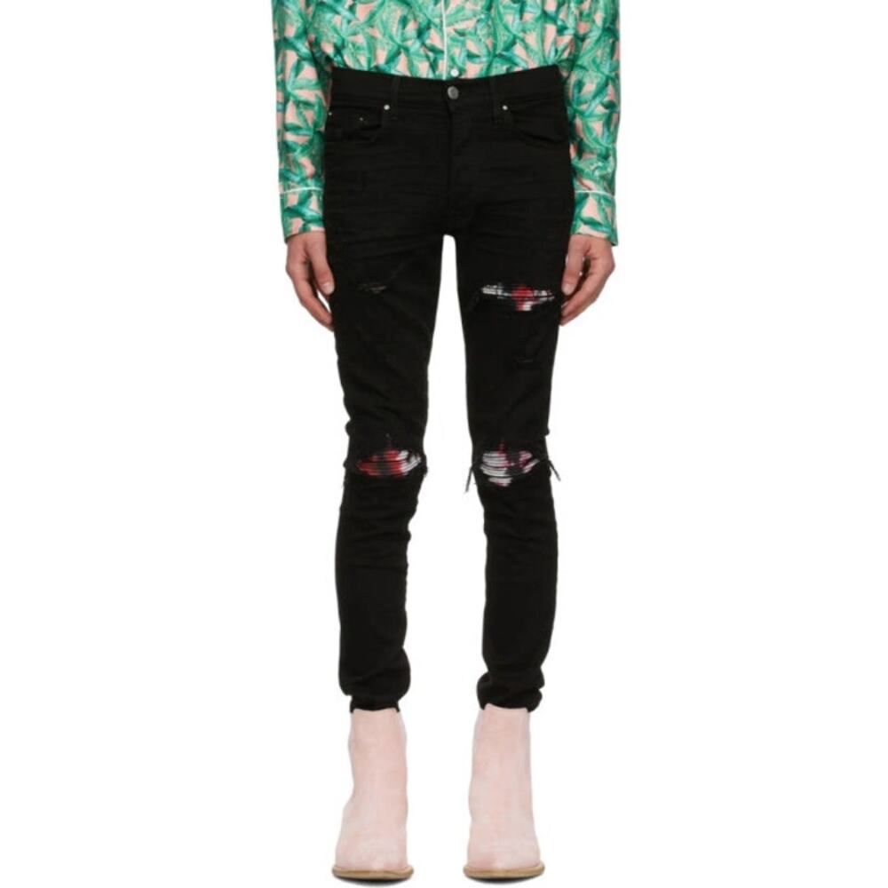 AMIRI MX1 Distressed Jeans Watercolor Black Sz 30 x 35 $1090 {3F48}